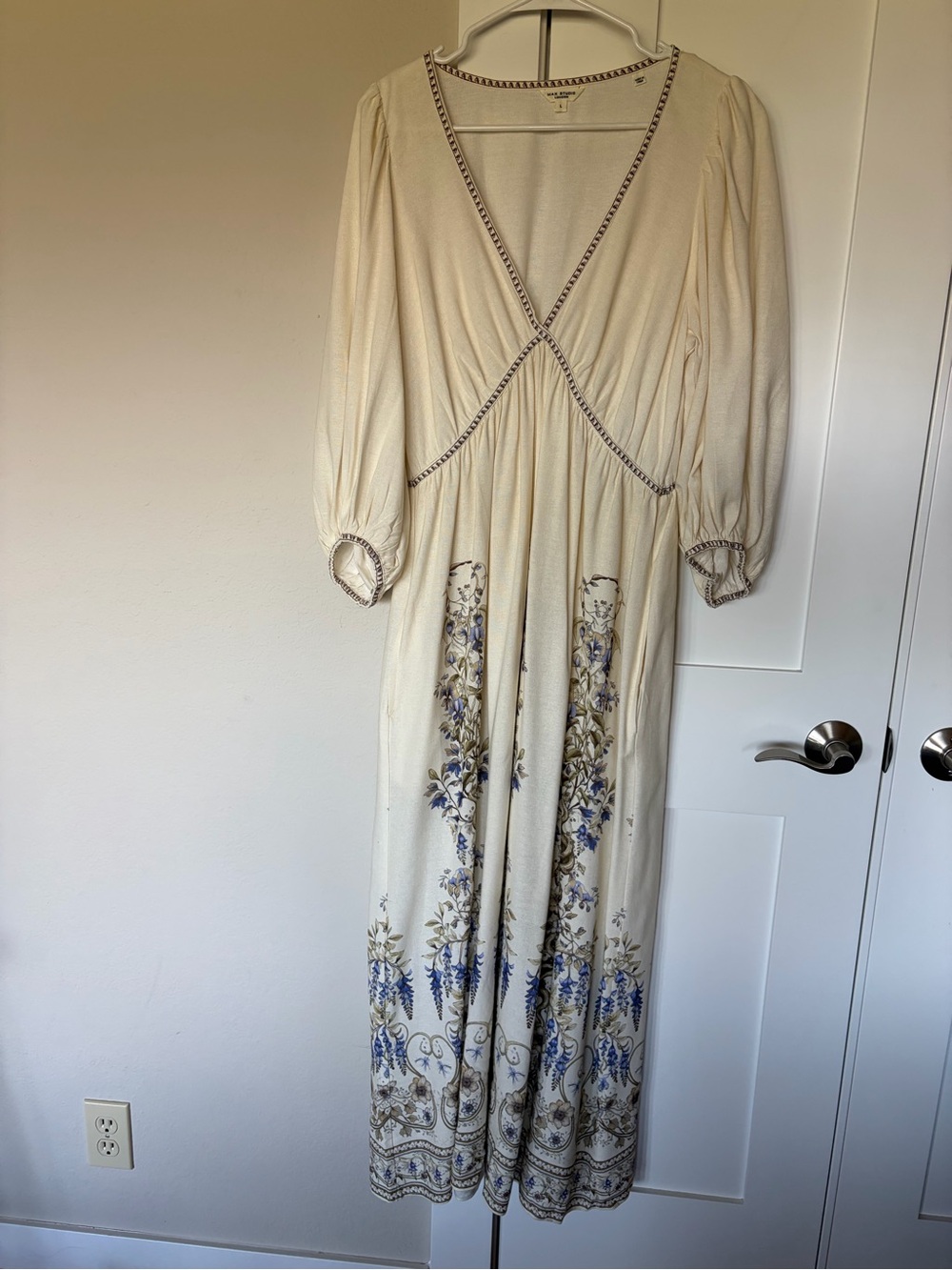 Max Studio Cream Maxi Dress with Blue Floral Border